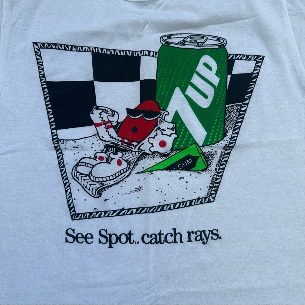 VTG Seven Up 7Up See Spot Catch Rays Single Stitch T-Shirt Size Medium 1988 - Picture 2 of 11